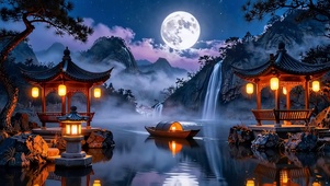 月夜双亭湖