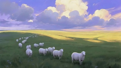 油画-惬意的草原羊群
