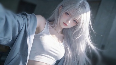 室内光影中白发美女 