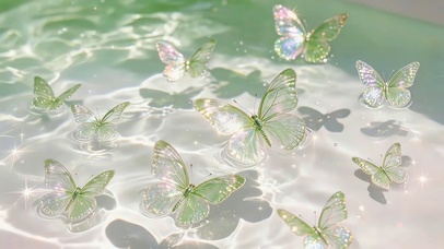 湖面绿色蝴蝶