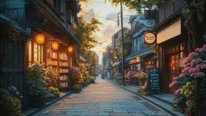 黄昏傍晚静谧日式街道