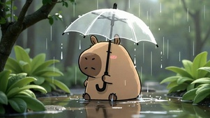 卡皮巴拉雨中打伞