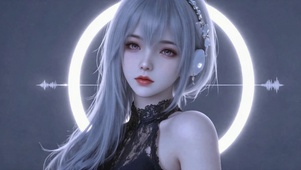 银发光圈赛博二次元美少女