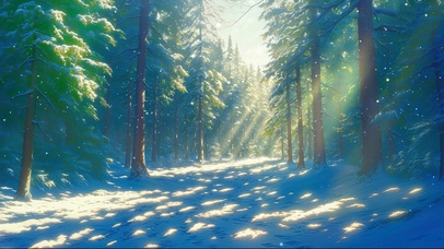 冬日阳光积雪松林