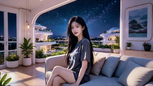 花园露台沙发上休息的美女2