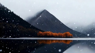 雪落橙林映寒山