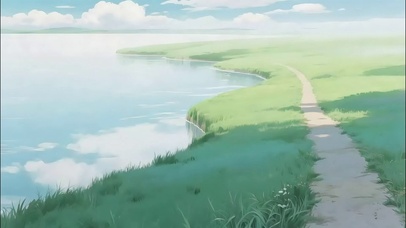 清新迷雾草原湖泊