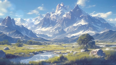 蓝天下的宏伟雪山