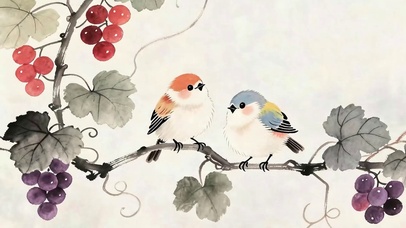 葡萄树 上两只小鸟