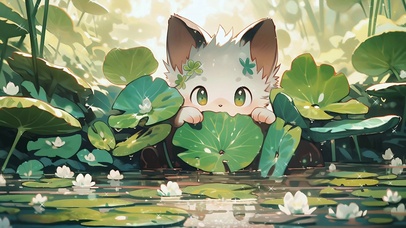 4K 荷花池塘小猫