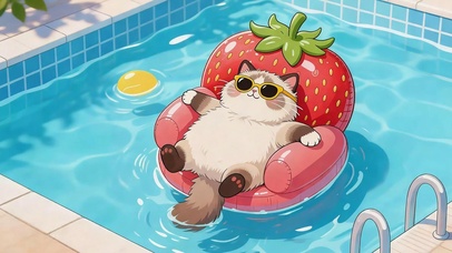 夏日泳池小猫
