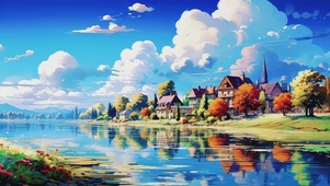 清新护眼童话村庄风景