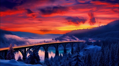 黄昏晚霞中的桥梁