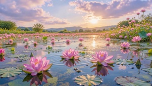 护眼日落霞光荷塘