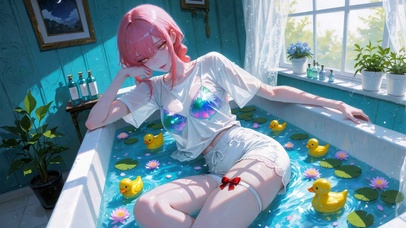 浴缸粉发甜美女孩玛琪玛