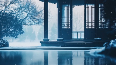 淡蓝静谧传统园林建筑