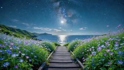 梦幻星空海岸花海步道