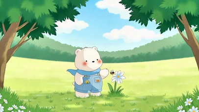 春日草地上的围巾小白熊