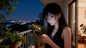 长发女孩拿手机