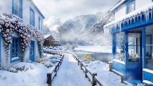 花店树木雪景