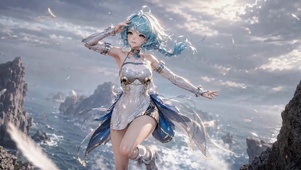 海边机甲风蓝发美少女