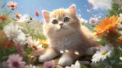 花丛中可爱小猫咪
