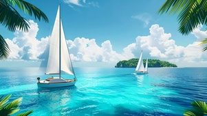 清凉海景海上船帆