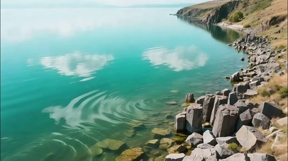 蓝天阳光高山湖泊