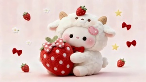 毛绒绒的小羊与草莓