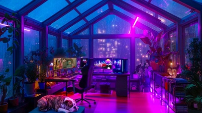 霓虹雨夜电竞小屋