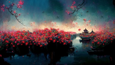 幽池落花