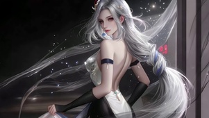 白发美背少女