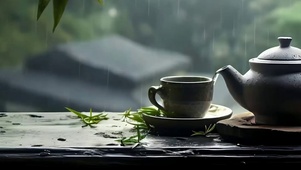 古风雨天带鱼屏