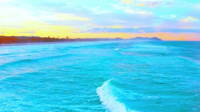 唯美晚霞海浪 4K