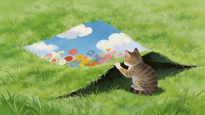 草甸看风景的猫咪
