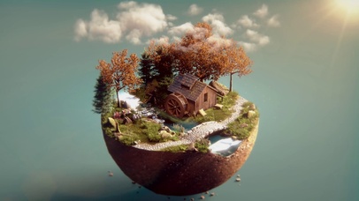 4K秋天水车小岛