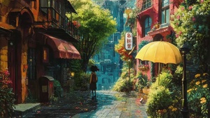 清新小镇夏日街道风景