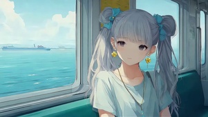 看海景的银发美女