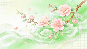 小清新薄荷绿桃花柔雾国风治愈