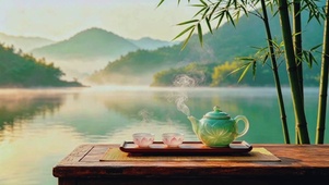 湖边品茗