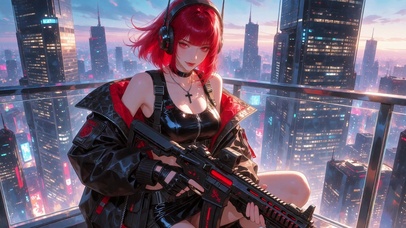 二次元炫酷红发美女壁纸