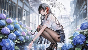 雨天街角撑伞二次元美少女千咲