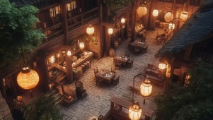热闹夜幕古城饭店风景