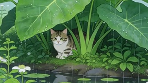 躲雨猫咪带鱼屏