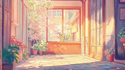 粉色温暖阳光庭院