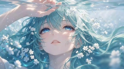 水中蓝发少女