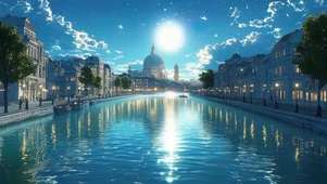 城市夜晚河岸建筑风景