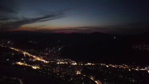 城市晚霞夜景航拍湖南怀化