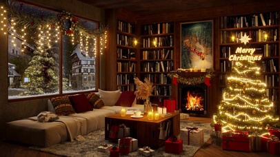 唯美冬日雪天房间