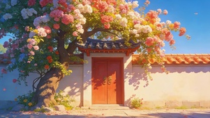 春天墙外的海棠花